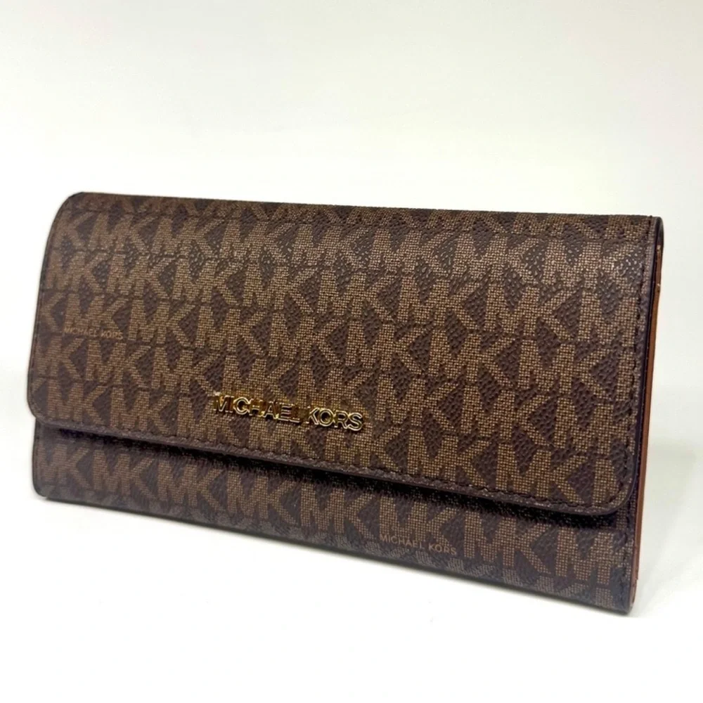 Michael Kors Large Jet Set Travel Trifold Wallet Brown Signature